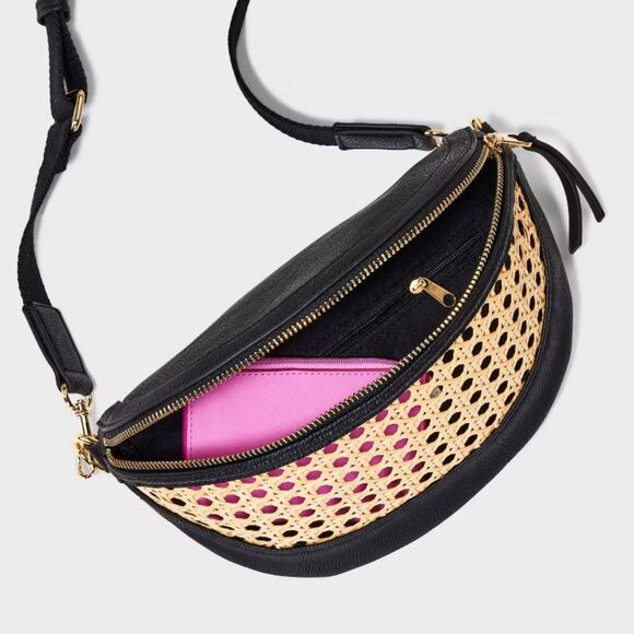 NWT Faux Wicker and Leather Crossbody - Picture 3 of 11